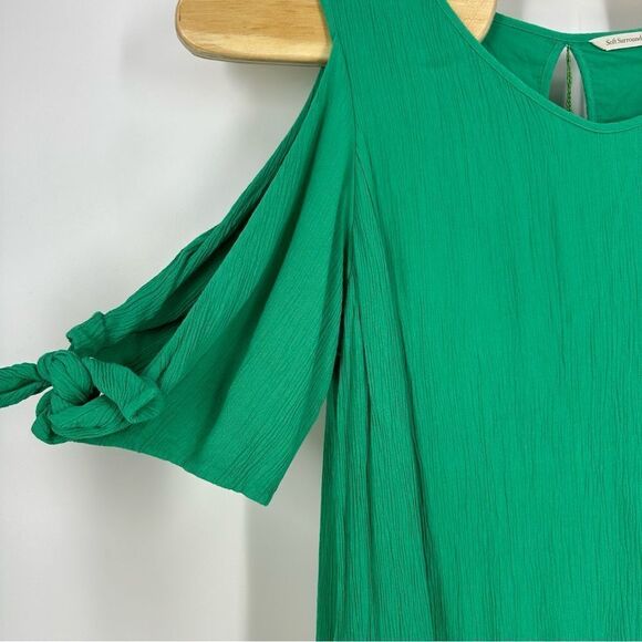 SOFT SURROUNDINGS Cold Shoulder Gauze Fabric Kelly Green Dress Sz 1X - Picture 3 of 9